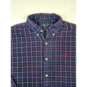 Ralph Lauren Custom Fit‎ Plaid Button Down Flannel Red Green Blue Men's Size L